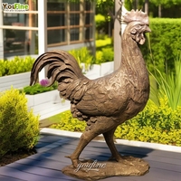 Statue de coq en bronze réaliste, art de jardin de style campagnard, grande sculpture de poulet/coq pour la décoration de la cour, du jardin et du patio