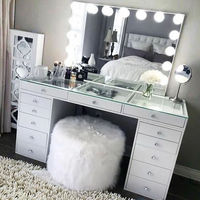 Coiffeuse noire à 13 tiroirs réglables et durables pour chambre à coucher, avec miroir LED