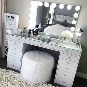 Coiffeuse noire à 13 tiroirs réglables et durables pour chambre à coucher, avec miroir LED - Product Image 6
