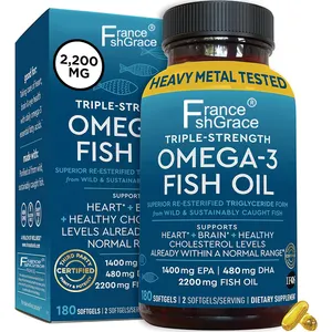 Suplemento de óleo de peixe Omega 3 de 180 contagens 2200 mg por dose Suplementos de ácidos graxos com EPA DHA e Omega 3