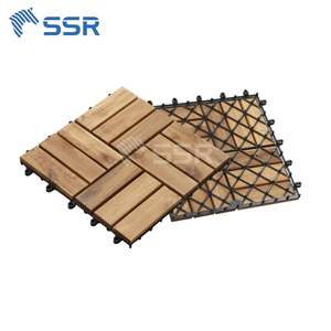 SSR - Natural 12 Slat Acacia Wood Decking <b>Tiles</b> Outdoor <b>Interlocking</b> Floor <b>Tiles</b> Weather Resistant for Garden Patio - Product Image 1