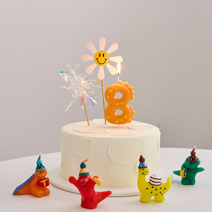 Bougies Chiffres Dinosaures de Dessin Animé en Cire de Paraffine Colorées, Décorations d'Anniversaire pour Garçons, Accessoires Photo pour Gâteaux et Fêtes de Bébé d'un <span class=keywords><strong>an</strong></span> - Product Image 4