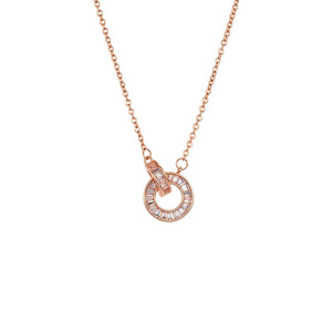 Dinle Rose Gold Double <b>Ring</b> <b>Necklace</b> Channel Setting Geometric Pendant For Women Daily Wear Gift - Product Image 4