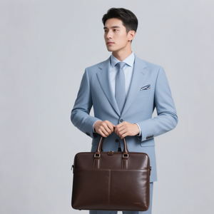 Bolso personalizado <span class=keywords><strong>de</strong></span> oficina <span class=keywords><strong>de</strong></span> cuero <span class=keywords><strong>de</strong></span> vaca <span class=keywords><strong>de</strong></span> grano superior para hombre, bolso para documentos <span class=keywords><strong>de</strong></span> negocios, bolso para ordenador portátil <span class=keywords><strong>de</strong></span> 13 pulgadas y 14 pulgadas, maletín marrón - Product Image 4