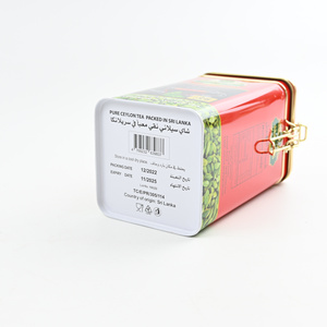 Lata de Té Metálica Personalizada con Cierre de Bisagra Cuadrado Rojo, Forro Dorado, Texto Árabe Impreso, Sellada, para Empaque de Exportación de Té Negro - Product Image 3