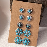 Ensemble de boucles d'oreilles turquoise de style occidental pour femmes 6 paires de boucles d'oreilles en alliage de bohème avec décor en pierre turquoise Concho