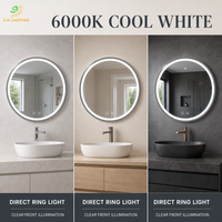 Miroir de salle de bain LED rond à éclairage frontal 60 cm, anneau givré 6000K, tactile et dimmable, anti-buée, IP44, pour commandes en gros par Joystar