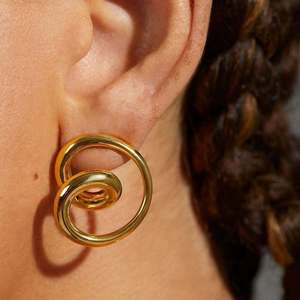 ต่างหูสตั๊ดไทเทเนียมลายเรขาคณิตสำหรับผู้หญิง ดีไซน์เก๋ไก๋ หรูหรา ต่างหูสแตนเลสทรงเกลียวคุณภาพสูง - Product Image 3