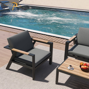 Set Divano da Esterno 4 Pezzi <span class=keywords><strong>in</strong></span> Alluminio Idrorepellente con Decorazioni <span class=keywords><strong>in</strong></span> <span class=keywords><strong>Legno</strong></span> Teak <span class=keywords><strong>per</strong></span> Terrazze di Resort e Ville - Product Image 4