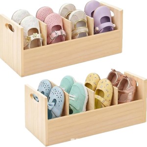Wooden <b>Shoe</b> <b>Storage</b> Box With Dividers For <b>Wardrobe</b> Organizing Baby <b>Shoes</b> And Miscellaneous Items Rectangle Standing Type No Lid - Product Image 3