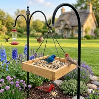 Comedero Colgante de Bambú para Pájaros, Diseño de Plataforma Abierta para Observación de Aves al Aire Libre, Estación de Semillas Natural para Pájaros, Fácil de Rellenar