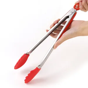 Heavy Duty Stainless Steel Silicone Cooking Kitchen Food Clip Tongs For BBQ