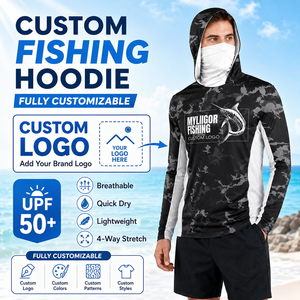 OEM ODM UPF 50+ Fishing Hoodie With Face Cover Custom Logo Long Sleeve Sun Shirt
