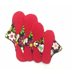 OEM custom print 4 layers waterproof PUL red polar fleece super absorbent panty liner reusable sanitary pads with wing