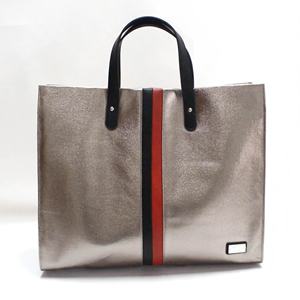 Bolsa de Mano de Lona Laminada Metálica Plateada, Bolso de Hombro de Lujo con Rayas Rojas y Negras, Bolsa de Compras de Gran Capacidad, Origen <span class=keywords><strong>Vietnam</strong></span> - Product Image 1