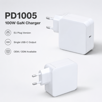 Cargador de Pared GaN PD de 100W, Adaptador de Corriente USB-C de un Solo Puerto, Enchufe Fijo Estadounidense, Carga Rápida para Dispositivos Electrónicos de Consumo