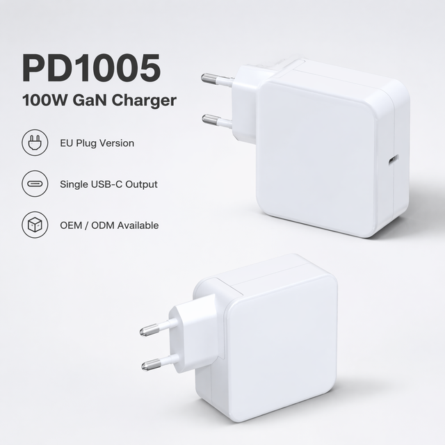 GaN PD Wall Charger 100W USB-C Power Adapter Single Port US Fixed Plug Fast Charging for Consumer Electronics