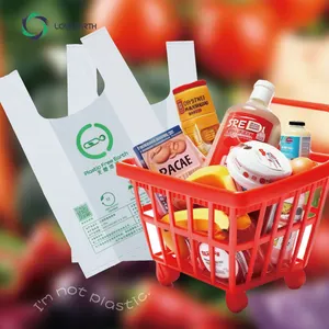Gilet di plastica Eco Friendly stampato personalizzato per supermercato Tshirt borsa di plastica Carry PVA compostabile per la spesa borse