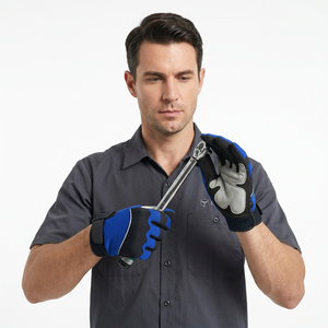 Gants de travail antidérapants en PU JNA GROUP avec bracelet réglable, anti-vibrations, usage général, couleur bleu-noir, sans latex - Product Image 5