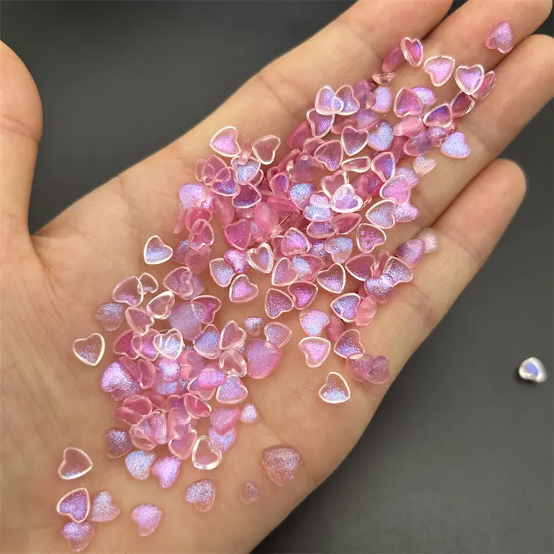 Bulk 50pcs Resin Heart Nail Art Decorations Flat Back 3D Acrylic Rhinestone Kawaii Love Charms DIY Manicure Ornament Supplies"