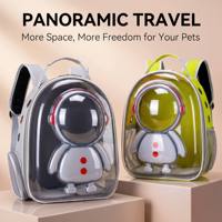 Sac de voyage extérieur portable et respirant de grande capacité, imperméable, bleu clair, design tendance, motif capsule spatiale chats et chiens