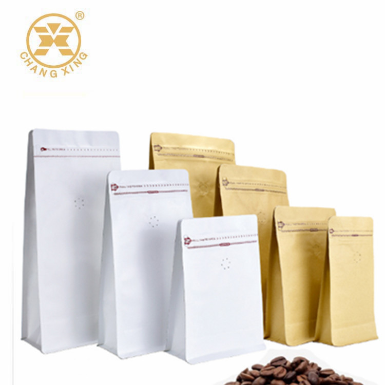 Eco Friendly 4 Sides Kraft Paper Plain Coffee Bags with Valve Quad Seal Coffee Bags