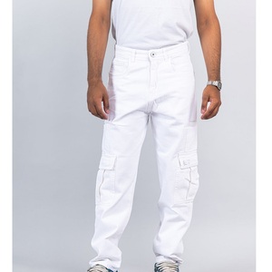 Nueva moda para hombres jóvenes Regular Fit White <span class=keywords><strong>Cargo</strong></span> Baggy Fit Denim <span class=keywords><strong>Jeans</strong></span> para hombres - Product Image 1