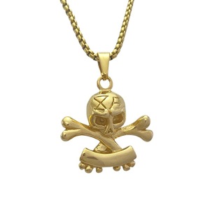 Collar de Moda yunnique con Colgante de Calavera y Diseño de Huesos Cruzados en Acero Inoxidable Dorado - Product Image 5