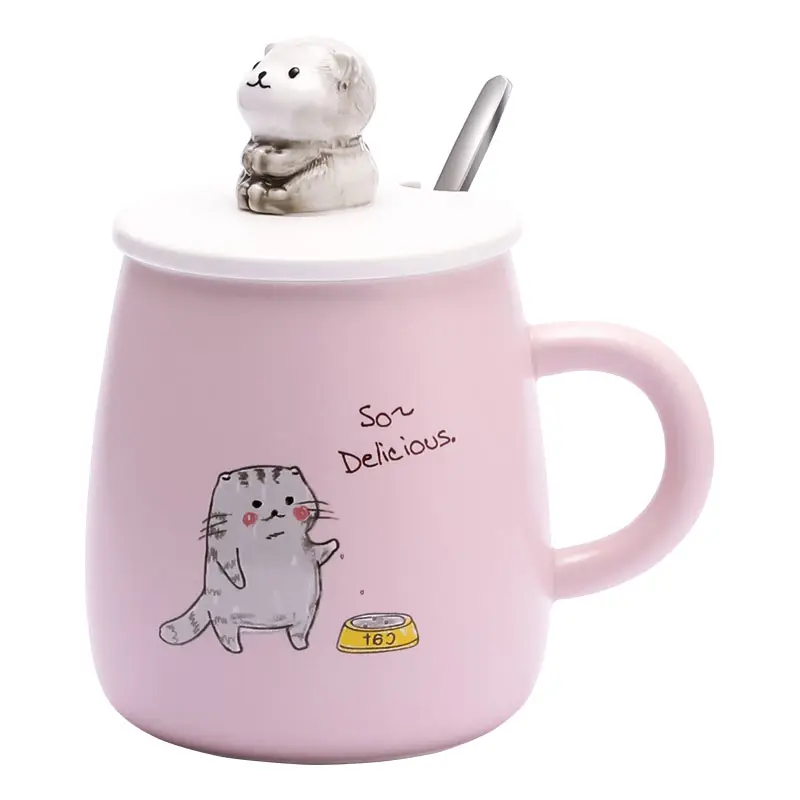 3D coffee ceramic mug with cute animal cat design 450ml cartoon style kids cup