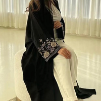 Lanna Style Noir Abaya Femme Robe Musulmane Abaya Musulim Femme Fleur Broderie Diamants Musulmane Abaya FK809-F413