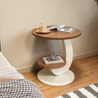 Table d'appoint en noyer de style français, minimaliste et crémeuse, petite table de rangement, table d'angle ronde mobile d'inspiration vintage