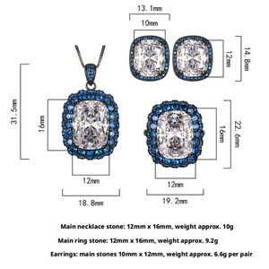 Fashion Eco-friendly Copper Exaggerated Jewelry Set 12*16mm White Cubic Zirconia Gold Plated Blue Zircon Statement Wedding Party - Product Image 2