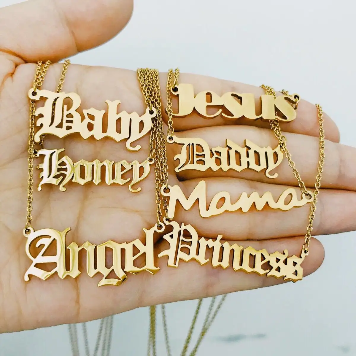 Stainless steel 18k gold Custom Jewelry Any Language Font babygirl mom name necklace bijoux personalised