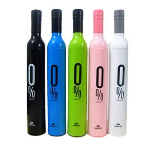 Manual Open UV Protection Adorable 3 Folding Wine Bottle Umbrella With Customized Logo