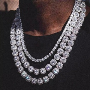 Collares de tenis de moissanita VVS chapados en oro de 18 quilates y plata de ley 925, los más vendidos, estilo hip hop, con incrustaciones de diamantes, que pasan la prueba del diamante. - Product Image 2