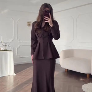 Комплект из 2 предметов: элегантное плиссированное платье-пальто с высокой талией и длинными рукавами, приталенное, из сатина, для женщин Ближнего Востока, модель S-24 - Product Image 1