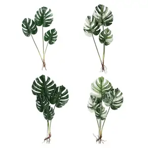 人工植物熱帯装飾フェイクモンステラ植物の葉根のある大きな葉人工モンステラ植物の葉