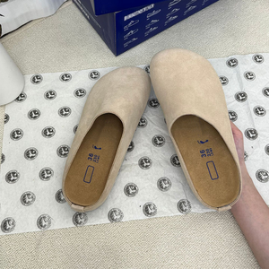 Sandales unisexes en daim et liège avec soutien de la voûte plantaire, doublure en cuir véritable, pantoufles confortables antidérapantes à enfiler pour la maison - Product Image 4