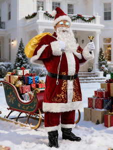 Costume de Père Noël <span class=keywords><strong>pour</strong></span> <span class=keywords><strong>homme</strong></span>, ensemble de vêtements de Noël en polyester et velours, tenue de fête, cosplay, performance, robe de fête - Product Image 2