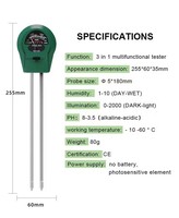 Appareil de test de sol pour jardins intérieurs, mesureurs de pH, d'humidité et de température des plantes avec plage de 10%-90% HR et -10~60°C pour l'agriculture