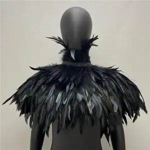 Goth Feather Shawl Cock Feather Scarf Chicken Feather Collar Halloween Costume Ball Accessory Shawl