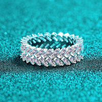 Bague d'éternité en argent sterling 925 plaqué rhodium avec moissanite certifiée GRA, 3 rangs, coupe princesse, entièrement pavée, luxe, mariage