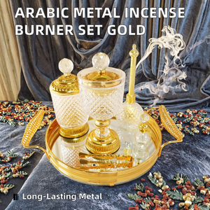 Ensemble de brûleurs d'encens arabes BELA en métal durable à motifs raffinés, parfum bois de santal, décoration aromatique pour hôtels et fêtes, plateau miroir - Product Image 2