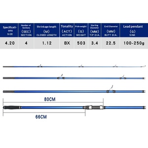 <span class=keywords><strong>Canne</strong></span> à pêche portable de haute qualité A33-425 BX 4,20 m 4 sections 33 #   <span class=keywords><strong>Canne</strong></span> à pêche de bord de mer à lancer longue distance avec guides Fuji, poids de l'appât 100g-250g - Product Image 2