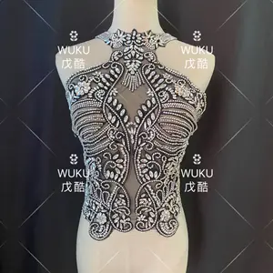 Wuku Top Spitze Stück verkrusteten Kristall DIY Applique Patch in Silber schwarz