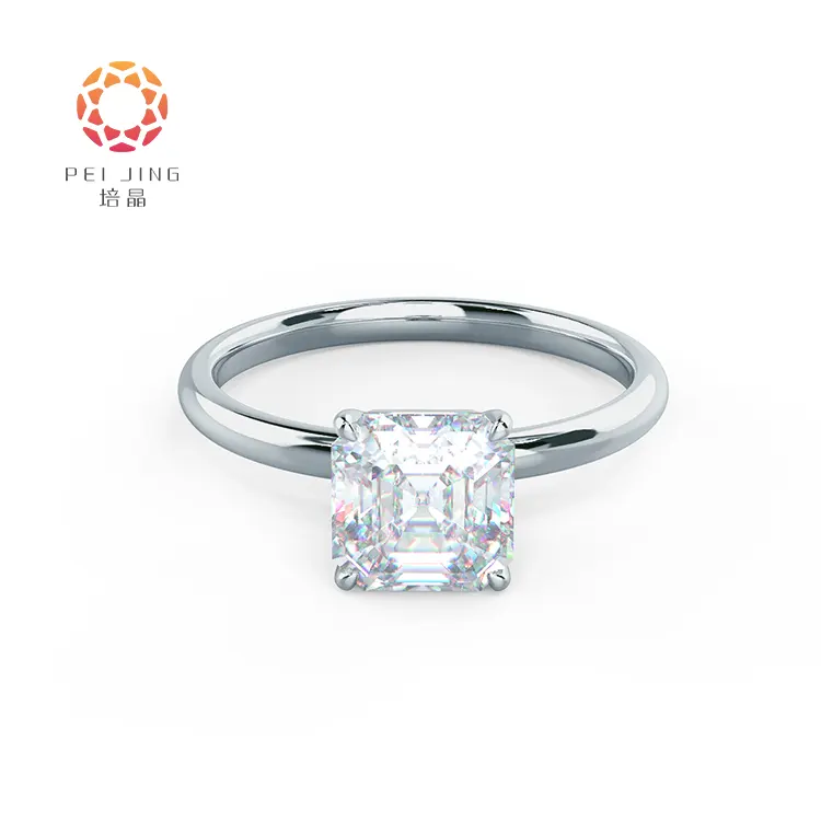 18k Real Diamond Wedding Ring 2 Carat Asscher Halo Engagement Ring Lab Solitaire Diamond Ring