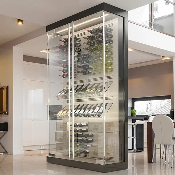 ECT High Quality Hotel Modern Stainless Steel With Led Red Wine Shelves Display Wine Cellar Cabinet Showcase