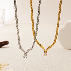 Collar de circón Marquesa sin deslustre para mujer, gargantilla de <span class=keywords><strong>serpentina</strong></span> delgada, joyería de acero minimalista moderna al por mayor - Product Image 1