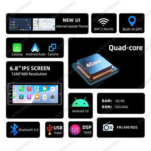 Duy nhất DIN phổ Android Car đài phát thanh stereo hệ thống đ<span class=keywords><strong>a</strong></span> phương tiện được xây dựng trong không dây Carplay Android Auto GPS Wifi Bảng điều khiển - Product Image 4
