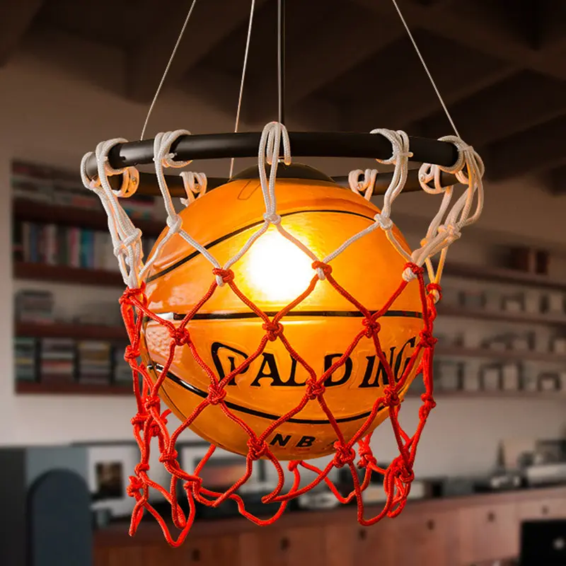 โคมไฟระย้าบาสเก็ตบอลสุดสร้างสรรค์,โคมไฟเพดานพร้อมที่บังตะเกียงแก้วสำหรับเด็กไฟแบบห้อยสำหรับร้านอาหารบาร์